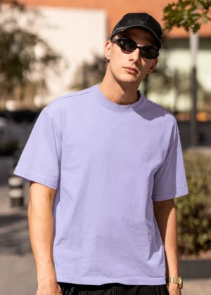 Man wearing Lavender oversized cotton t-shirt – stylish relaxed fit tee from Befiqr Style’s Solid but Stylish range