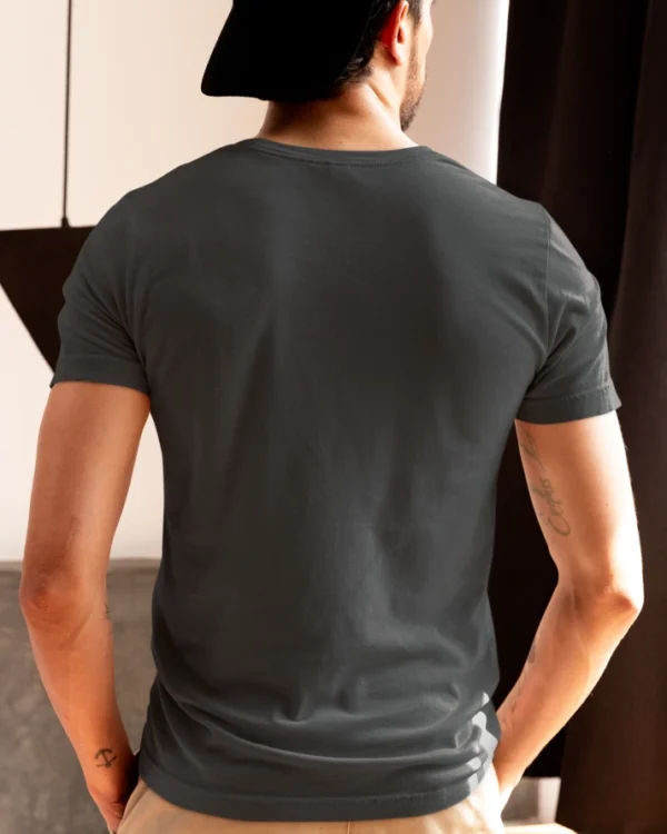 Back image of Steel Grey Cotton T-Shirt - Befiqr Style Solid But Stylish Tee